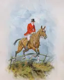 Horse and huntsman taking a fenceOil on canvasInitialled25 by George Wright, Oil on canvas, sold Jun 2021