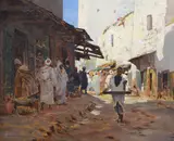 In Casablanca, Morocco oil on board signed and dated 1914, 1915 Modern Gallery Exhibition label verso 29 x 34.5 by Robert E. Graves, 1914, oil on board, sold Jun 2021