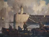 The Lighthouse, Newhaven Oil on canvas laid on board Initialled, 1936 Brighton Gallery Exhibition label verso 53 x 69 cm by William Hyams, Oil on canvas laid on board, sold Jun 2021