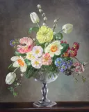 Spring, Ranunculus, Polyanthus, Tulips and other flowers oil on canvas signed 49.5 x 39.5cm by Cecil Kennedy, oil on canvas, sold Jun 2021