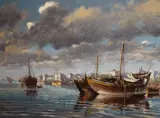 Mombasa, Old Harbour Oil on board Signed 75 x 100 cm by John Godfrey Barnard Worsley, Oil on board, sold Jun 2021
