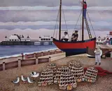 Brighton seafront with fishermen and the WEST pierAcrylic on by Alfred Daniels, 1994, Acrylic on board signed and dated, sold Jun 2021