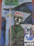 Tristan and Isolde c.1965 oil on board signed, artist label verso 29 x 21cm by Patrick Hayman, oil on board, sold Jun 2021