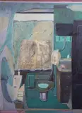 The Bathroom, 23 Enys Rd, 1976 oil on board signed and inscribed verso 122 x 92 cm by Harold Mockford, oil on board, sold Jun 2021