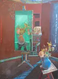Flower Subject, 1990 Oil on board Signed, dated and inscribed verso 120 x 90 cm by Harold Mockford, Oil on board, sold Jun 2021