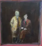 Figures from the Past, 1979 Oil on canvas Signed and inscribed verso 76 x 69 cm by Harold Mockford, Oil on canvas, sold Jun 2021