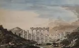 A view of the Roman aqueduct near Mytilene of the Island of Lesbos pen by Giovanni Batista Borra, ink and watercolour, sold Jun 2021