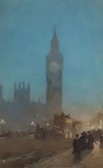 Twilight on Westminster Bridge by Herbert Marshall, watercolour, sold Jun 2021