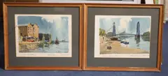 Low water, Hammersmith & Low tide, Wapping Ink and watercolour, a pair Signed and titled 25 x 33 cm by Edward Wesson, Ink and watercolour, a pair, sold Jun 2021