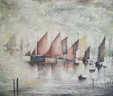 Sailing boatslimited edition printSigned in by L. S. Lowry, print, sold Jun 2021