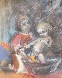 Bathtime' signed and titled verso 18.5 x 14.5in by Harold Mockford, mixed media on paper, sold Jun 2021