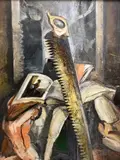 The Saw by John Monks, 1993, oil on canvas, sold Jun 2021