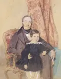 Portrait of John Ynyr Burges and Son by Octavius Oakley, 1841, watercolour, sold Jun 2021