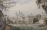 Oxford New College from the garden by Dennis Flanders, watercolour, sold Jun 2021