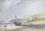 Beached ship and figures on the coast, 51 x 73cm by Copley Fielding, watercolour, sold Jun 2021