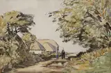 Figures in a lane, Littlehampton by James McBey, 1931, ink and watercolour, sold Jun 2021
