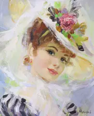 Portrait of an Edwardian young lady wearing a floral hat by John Strevens, oil on board, sold Jun 2021