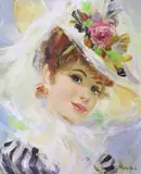 Portrait of an Edwardian young lady wearing a floral hat by John Strevens, oil on board, sold Jun 2021