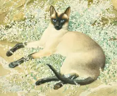 British, a Siamese Cat resting amongst foliage by Charles Frederick Tunnicliffe, watercolour, sold Aug 2022