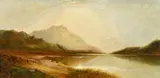 British, figure and sheep by a mountain lake by John Leslie, oil on canvas, sold Jul 2022