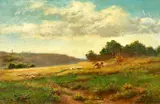 British, Sheep and cattle on a hillside in summer by Davenport Bates, oil on canvas, offered Jul 2022