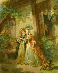 French, elegant ladies reading a love letter by Alexandre Soldé, oil on canvas, sold Jul 2022