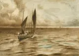 British, a fishing boat heading to sea by Henry Sands, 1888, watercolour, offered Jul 2022