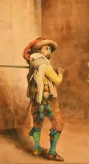 British, a cavalier posing with a sword by Reginald Harry Austin, 1921, watercolour, sold Jul 2022