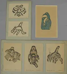 coll'n of prints, titled and signed, 3 by BILL REID, dated '72, mounted on card, each 7.5 x 4.5 inches (6) by Native Art, print (other), sold Jul 2022