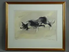 Print - stalking sheepdog by William Selwyn coloured limited edition, print, sold May 2017