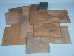 an engraved wooden printer's block and an etched copper example, various scenes including an interesting study of a Greek style helmet, various measurements by Fifteen Engraved Copper Printer's Plates, print (other), sold May 2017