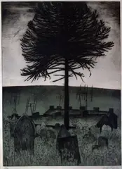 Print - rooftops and tree by George Chapman limited edition, print, sold May 2017
