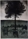 Print - rooftops and tree by George Chapman limited edition, print, sold May 2017