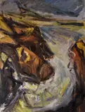 Print - swirling water amongst rocks by Peter Prendergast coloured limited edition, print, sold May 2017