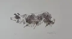 Print - stalking sheepdog by Kyffin Williams Ra artist's proof, print, sold May 2017