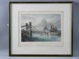 CHESTER early hand tinted print - Conwy Castle and Suspension Bridge, published by Potter & by William Crane, print, offered Apr 2017