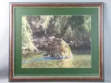 Print - a cheetah wading through water by Simon Combes limited edition, print, offered Mar 2017
