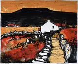Curwen lithograph - Anglesey landscape with cottages and by Wilf Roberts limited edition, lithograph, sold Feb 2017
