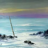 Print - coastal scene with rocks and squally sea by Nick John Rees limited edition, print, sold Feb 2017