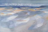 Print - beach scene with clouds and headland by John Elwyn limited edition, print, sold Feb 2017