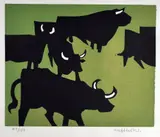 Print - herd of Welsh Black cattle on green by Kyffin Williams Ra limited edition, print, sold Feb 2017