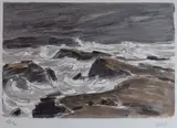 Coloured print - stormy coastal scene at Trearddur by Kyffin Williams Ra artist's proof, print, sold Feb 2017