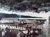 Rows of terraced houses and headland 'Swansea by John Piper colour print, print, sold Feb 2017