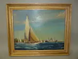 (1913-1971), Racing boats around Buoy with other vessels in background, oil on by Winston Megorian, oil on board, sold Nov 2015