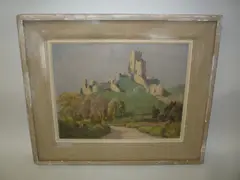 landscape with ruins in the foreground, signed lower left, by Leslie Kent, oil, sold Nov 2015