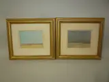 'Stormy Shore' and '7.00 AM', pair of oil on board, approximately 15cm by Lawrence Coulson, oil on board, sold Nov 2015