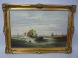 (ACT 1848-?), Sailing ship and rowing boats, oil on canvas, signed W. Rogers by William P. Rogers, oil on canvas, sold Nov 2015
