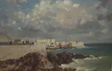 'Ness Harbour, Butt of Lewis', oil on canvas, signed lower right, label by Gyrth Russell, oil on canvas, sold Nov 2015