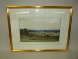 (1865-1939), country scene with hay stacks and winding river by George Andrew Nasmyth, 1890, watercolour, sold Nov 2015