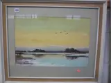 ducks in flight, watercolour/gouache, signed lower left, 35cm x 53cm by Arthur Gee, watercolour, sold Aug 2015